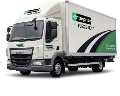 Picture of a box truck with Enterprise Flex-E-Rent branding
