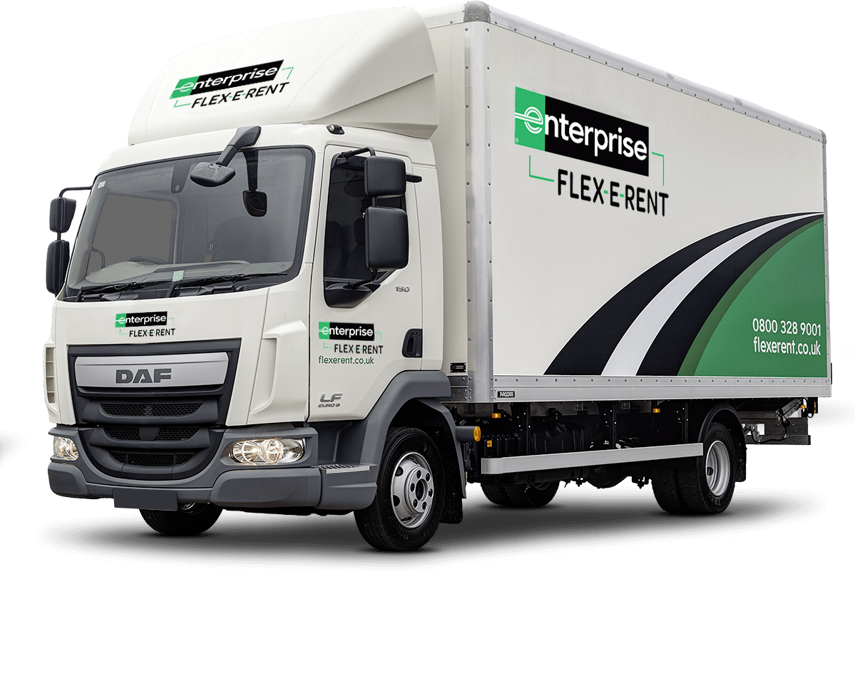 Picture of a box truck with Enterprise Flex-E-Rent branding