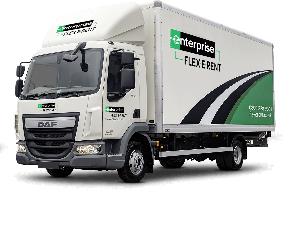 Flex-E-Rent Branded Commercial Vehicle on a white background