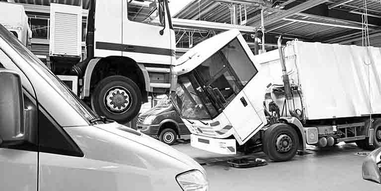 Picture of HGVs in a repair shop